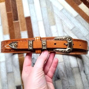 Sunset Trails Sterling/10kt. Belt with Genuine Carved Leather